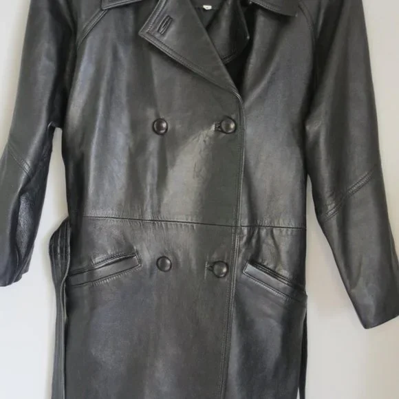 AUS-MOUTON AUSTRALIA - vintage double breasted leather coat - size med - Picture 2 of 8